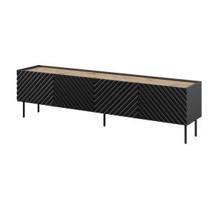 Szafka RTV czarna / dąb artisan mat 200 cm Noir – elegancki styl, pojemność, trwałe materiały