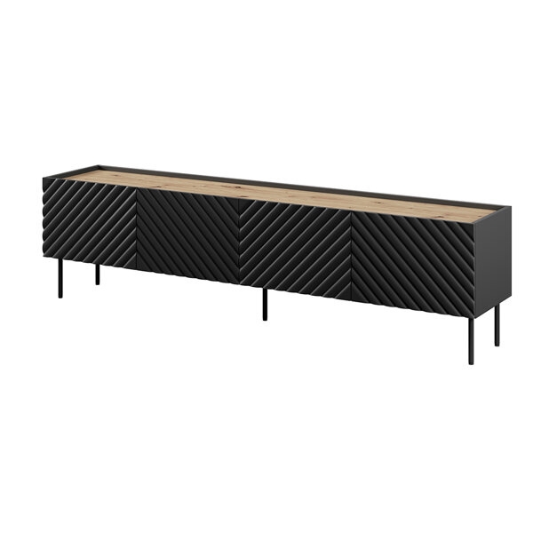 Szafka RTV czarna / dąb artisan mat 200 cm Noir – elegancki styl, pojemność, trwałe materiały