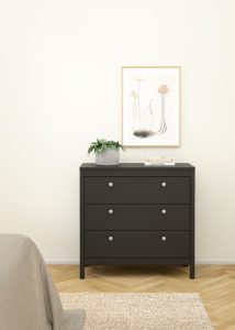 Komoda z szufladami czarna mat 82 cm Madrid – nowoczesny design, praktyczne szuflady, elegancki kolor
