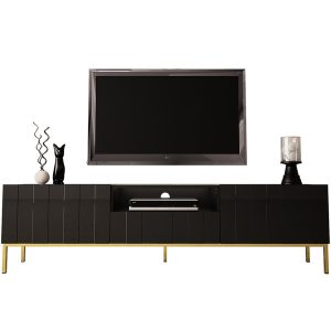 Szafka RTV czarna mat / połysk 190 cm Glamour – elegancki design, nowoczesny styl, funkcjonalność