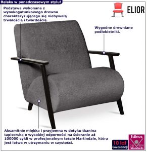 Grafitowy fotel tapicerowany typu lisek P2-P63
