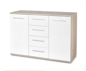 Komoda z szufladami i drzwiami dąb sonoma / biała mat / wysoki połysk 40 cm Lima – funkcjonalność, nowoczesny design, trwałe materiały