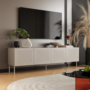 Szafka RTV beżowa mat 200 cm Linea – nowoczesny design, funkcjonalność, trwałość
