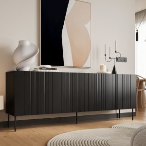 Komoda z drzwiami czarna mat 200 cm Milo – elegancki design, pojemne wnętrze, wysoka jakość