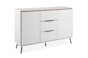 Komoda z szufladami i drzwiami biała / dąb artisan mat 135 cm Arona – elegancka i funkcjonalna meblościanka