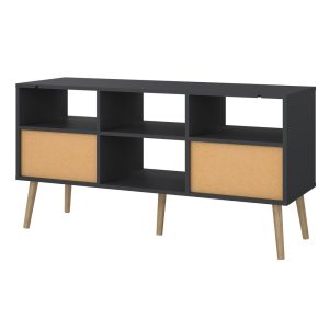 Szafka RTV szara / dąb mat 117 cm Bodo – funkcjonalna, nowoczesna, minimalistyczna
