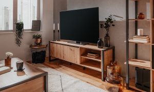 Szafka RTV dąb / antracyt mat 160 cm Denver – elegancki design, pojemne schowki, nowoczesne materiały