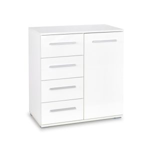 Komoda z szufladami i drzwiami biała mat / wysoki połysk 77 cm Lima – funkcjonalny design, nowoczesny styl, praktyczne przechowywanie