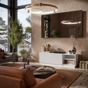 Szafka RTV biała mat 150 cm Ardea – nowoczesny design, minimalistyczny styl, uniwersalne zastosowanie