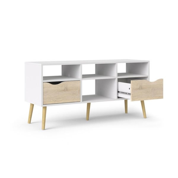Szafka RTV biała / dąb sonoma mat 117 cm Oslo – nowoczesny design, funkcjonalność, dopasowanie do wnętrz
