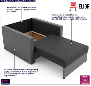 Sofa jednoosobowa amerykanka grafit + szary S9-F24