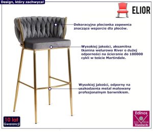 Szary welurowy hoker w stylu glamour H8-P81