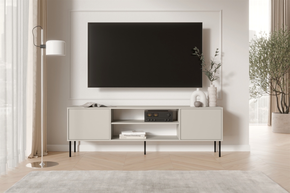 Szafka RTV kaszmir mat 180 cm Linoa – elegancka, funkcjonalna, minimalistyczna