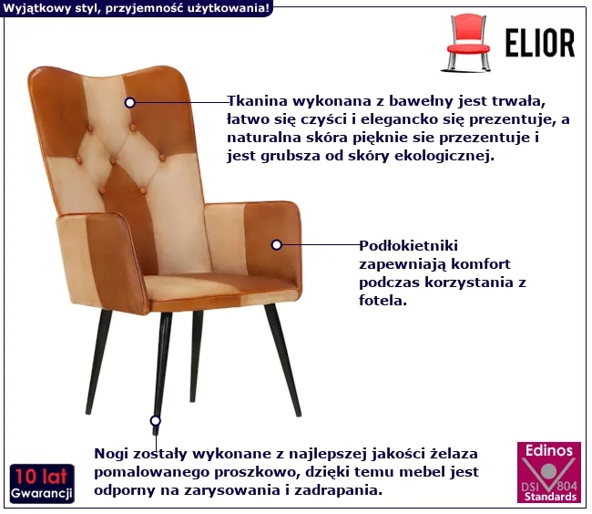 Brązowo-kremowy fotel z naturalnej skóry L3-F07