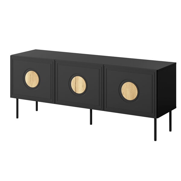 Szafka RTV czarna / dąb craft mat 150 cm Visione – elegancki design, pojemność, nowoczesny styl