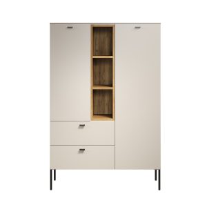 Komoda wysoka z szufladami i drzwiami kaszmir / dąb mat 93 cm Avolo – nowoczesny design, praktyczne przechowywanie