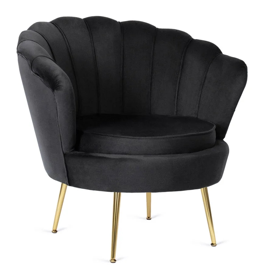 Czarny fotel muszelka w stylu glamour A7-K90