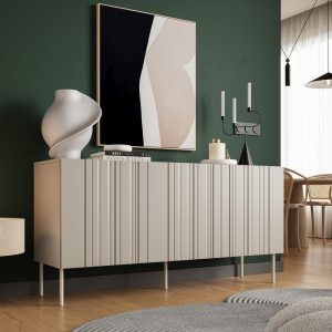 Komoda z drzwiami beżowa mat 150 cm Milo – stylowa, funkcjonalna, wykonana z wysokiej jakości materiałów