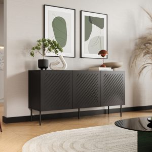 Komoda z drzwiami czarna mat 150 cm Linea – elegancka, funkcjonalna, w nowoczesnym stylu