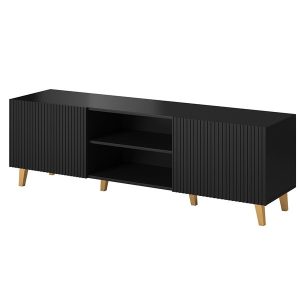 Szafka RTV czarna mat 150 cm Malia – nowoczesny design, funkcjonalność, minimalistyczny styl