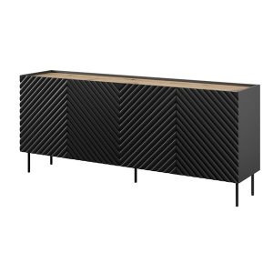 Komoda z drzwiami czarna / artisan mat 200 cm Noir – elegancki design, pojemne wnętrze, matowe wykończenie