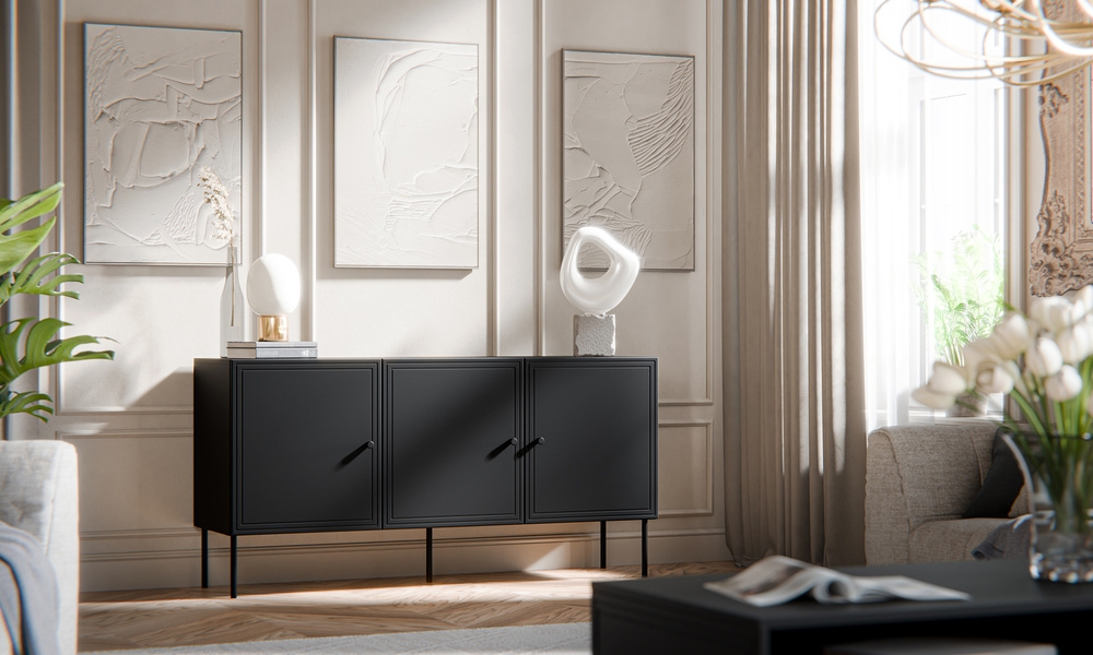 Komoda z drzwiami czarny mat 150 cm Modena – nowoczesny design, funkcjonalność, wysoka jakość
