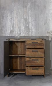 Komoda z szufladami i drzwiami antracyt / jasne drewno postarzane mat 119 cm Factory – elegancka, funkcjonalna, stylowa