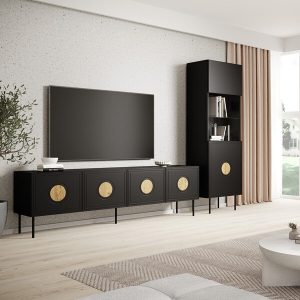 Szafka RTV czarna / dąb craft mat 200 cm Visione – nowoczesny design, pojemność, funkcjonalność