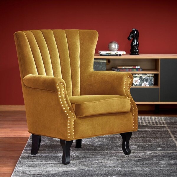 Fotel wypoczynkowy velvet musztardowy Titan – elegancki design, wygoda, materiał velvet