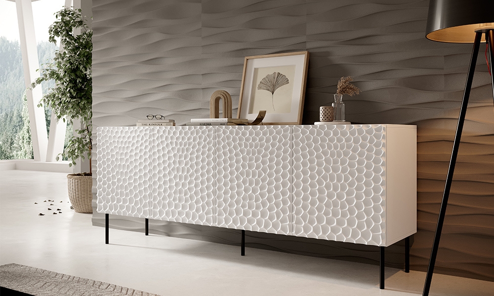 Komoda z drzwiami biała mat 190 cm Cave – elegancki design, przestronność, uniwersalny kolor