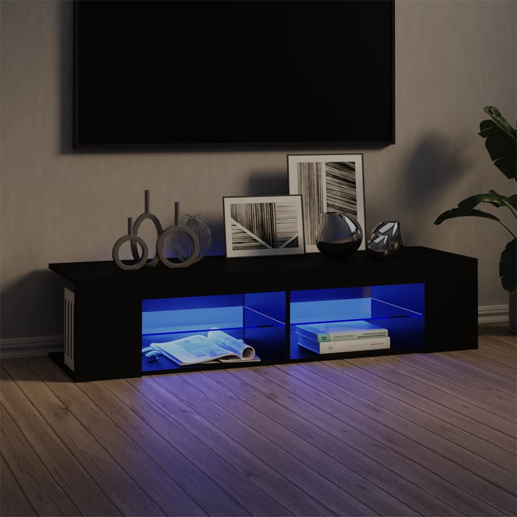 vidaXL Szafka TV z oświetleniem LED, czarna, 135x39x30 cm