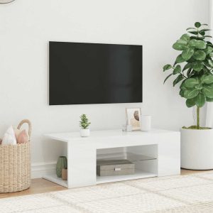 vidaXL Szafka TV z oświetleniem LED, wysoki połysk, biała, 90x39x30 cm