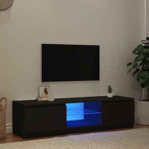 vidaXL Szafka pod TV z oświetleniem LED, czarna, 140x40x36 cm