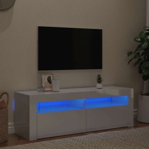 vidaXL Szafka TV z oświetleniem LED, biała, wysoki połysk, 120x35x40cm
