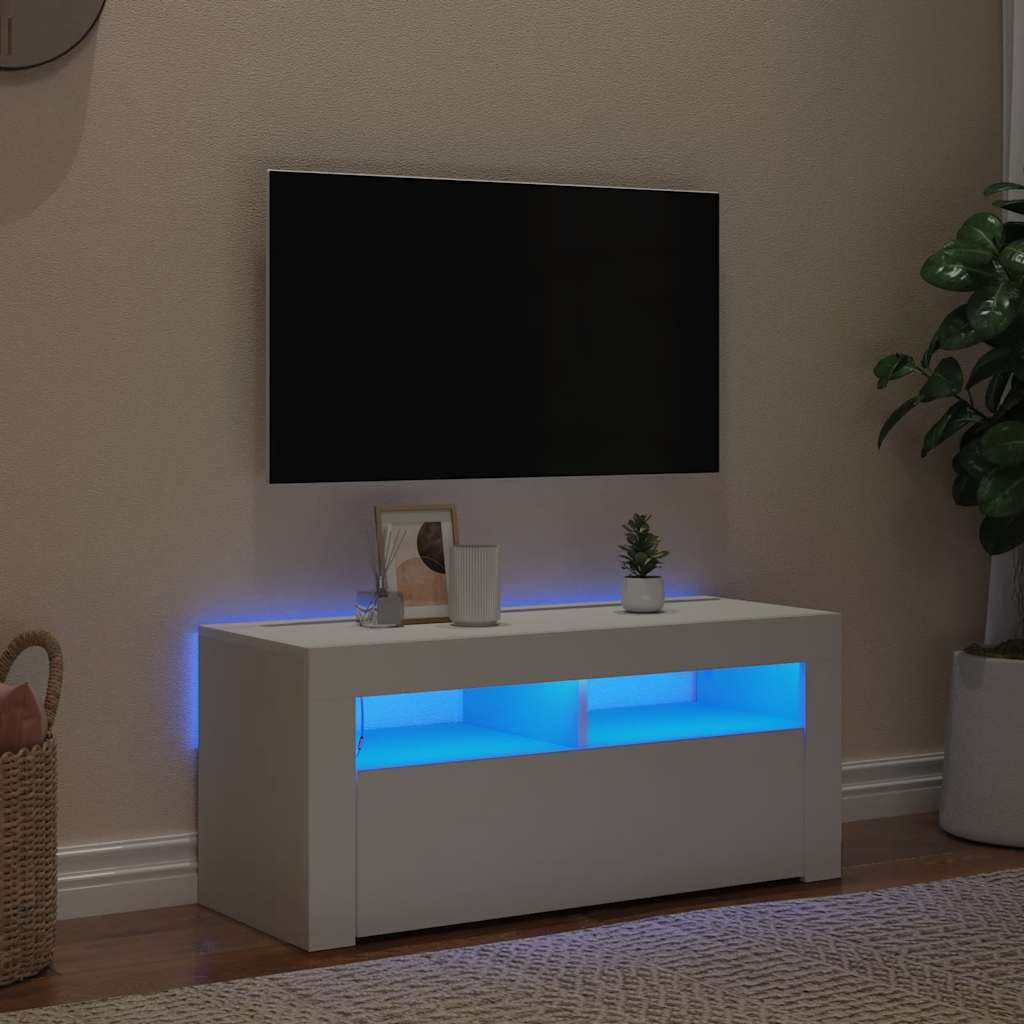 vidaXL Szafka pod TV z oświetleniem LED, biała, 90x35x40 cm