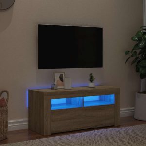 vidaXL Szafka TV z oświetleniem LED, dąb sonoma, 90x35x40 cm
