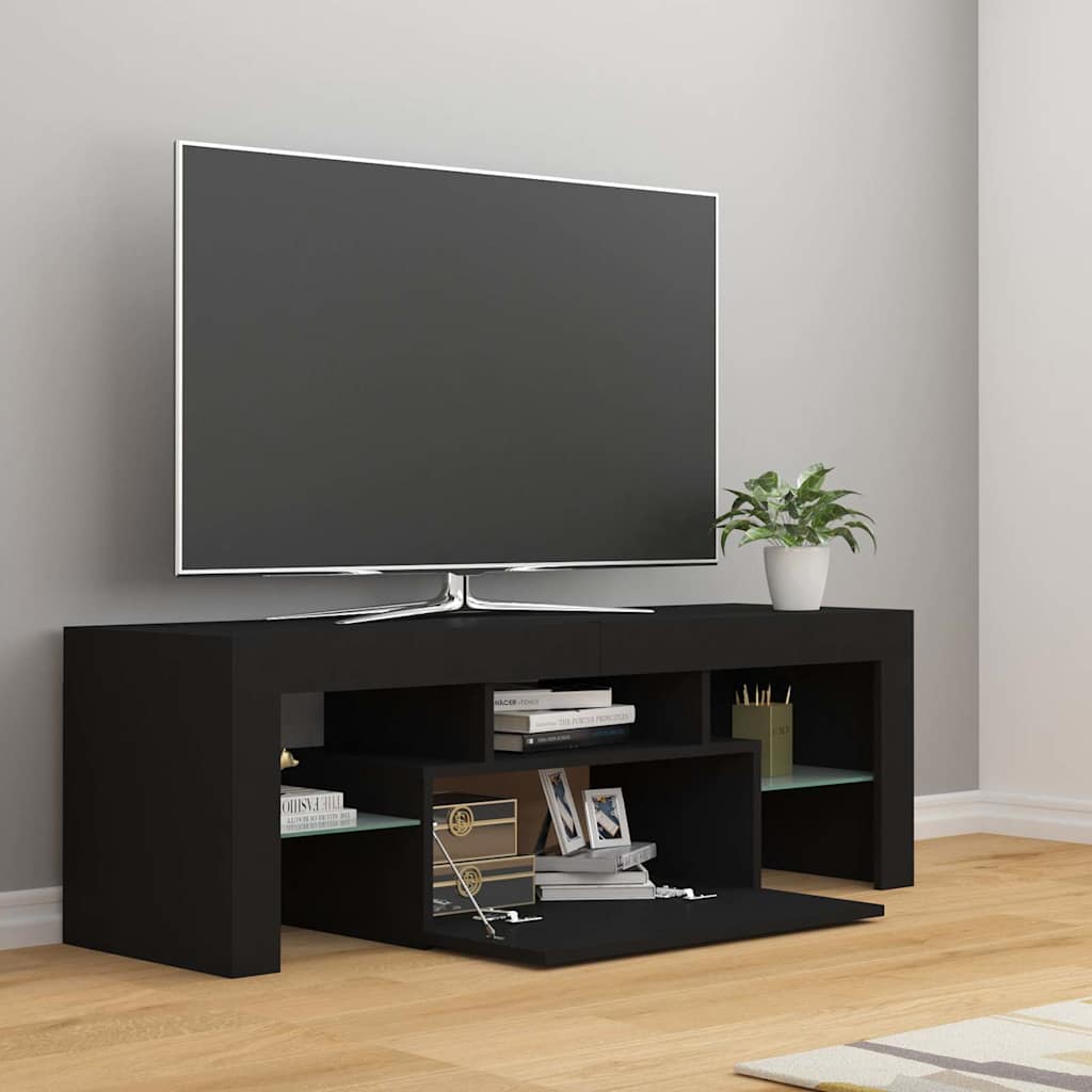 vidaXL Szafka pod TV z oświetleniem LED, czarna, 120x35x40 cm