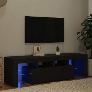 vidaXL Szafka pod TV z oświetleniem LED, czarna, 140×36,5×40 cm