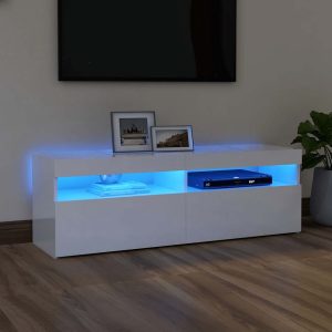 vidaXL Szafka TV z oświetleniem LED, biała, wysoki połysk, 120x35x40cm