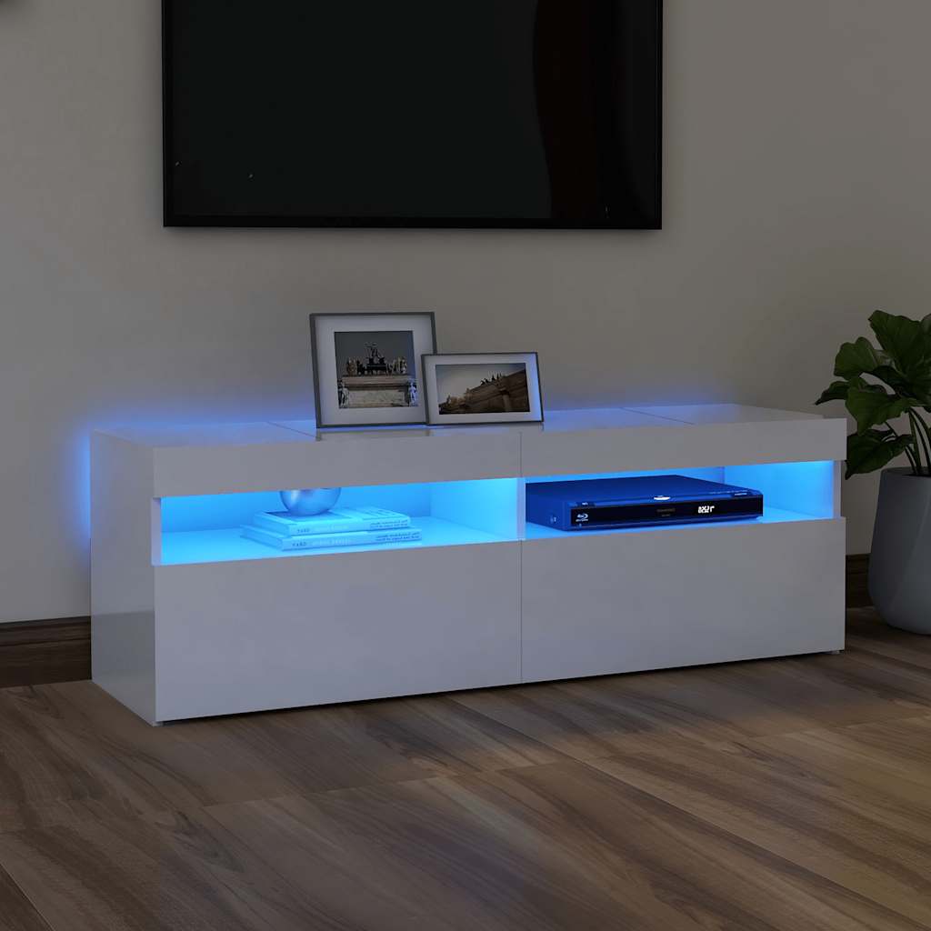 vidaXL Szafka TV z oświetleniem LED, biała, wysoki połysk, 120x35x40cm