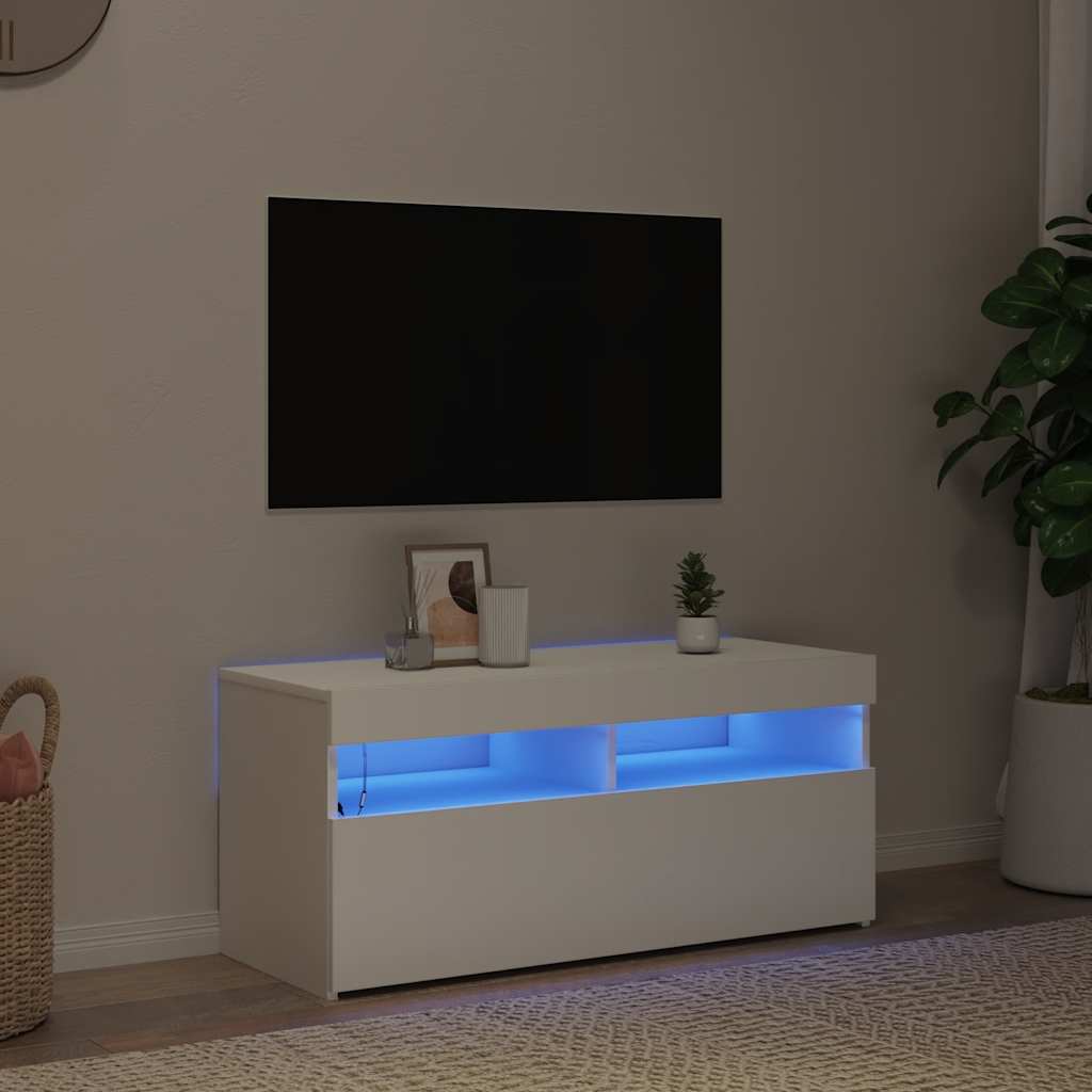 vidaXL Szafka pod TV z oświetleniem LED, biała, 90x35x40 cm