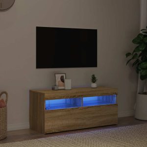 vidaXL Szafka pod TV z oświetleniem LED, dąb sonoma, 90x35x40 cm