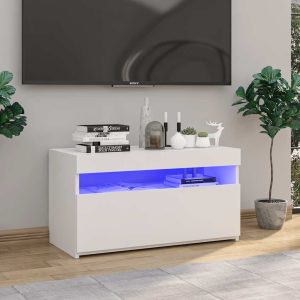vidaXL Szafka TV z oświetleniem LED, biała, wysoki połysk, 75x35x40 cm