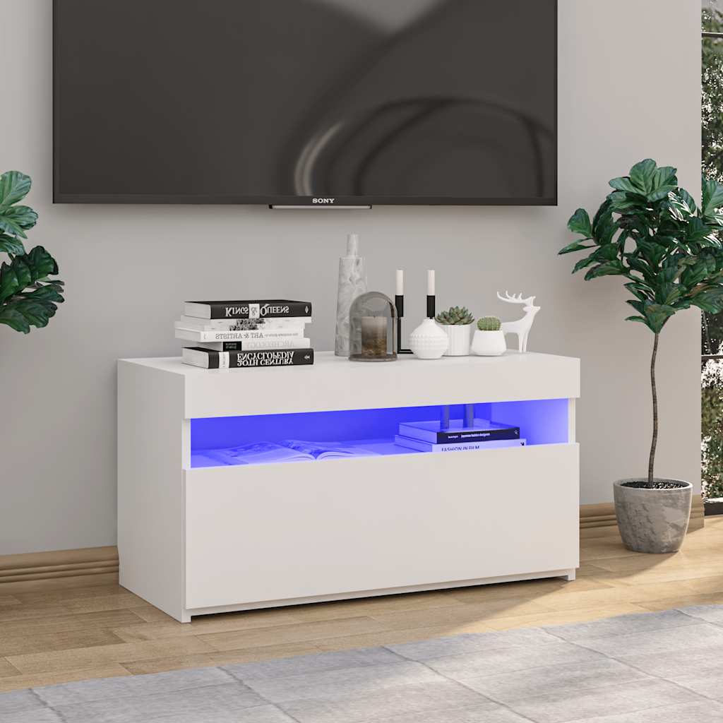 vidaXL Szafka TV z oświetleniem LED, biała, wysoki połysk, 75x35x40 cm