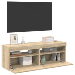 vidaXL Szafki TV z oświetleniem LED, 2 szt., dąb sonoma, 60x35x40 cm