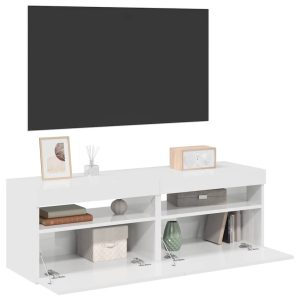 vidaXL Szafki TV z LED, 2 szt., wysoki połysk, białe, 60x35x40 cm