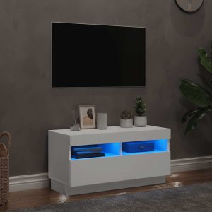 vidaXL Szafka pod TV z oświetleniem LED, biała, 80x35x40 cm
