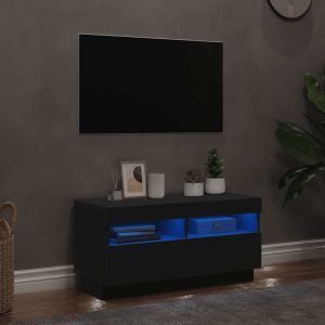 vidaXL Szafka pod TV z oświetleniem LED, czarna, 80x35x40 cm
