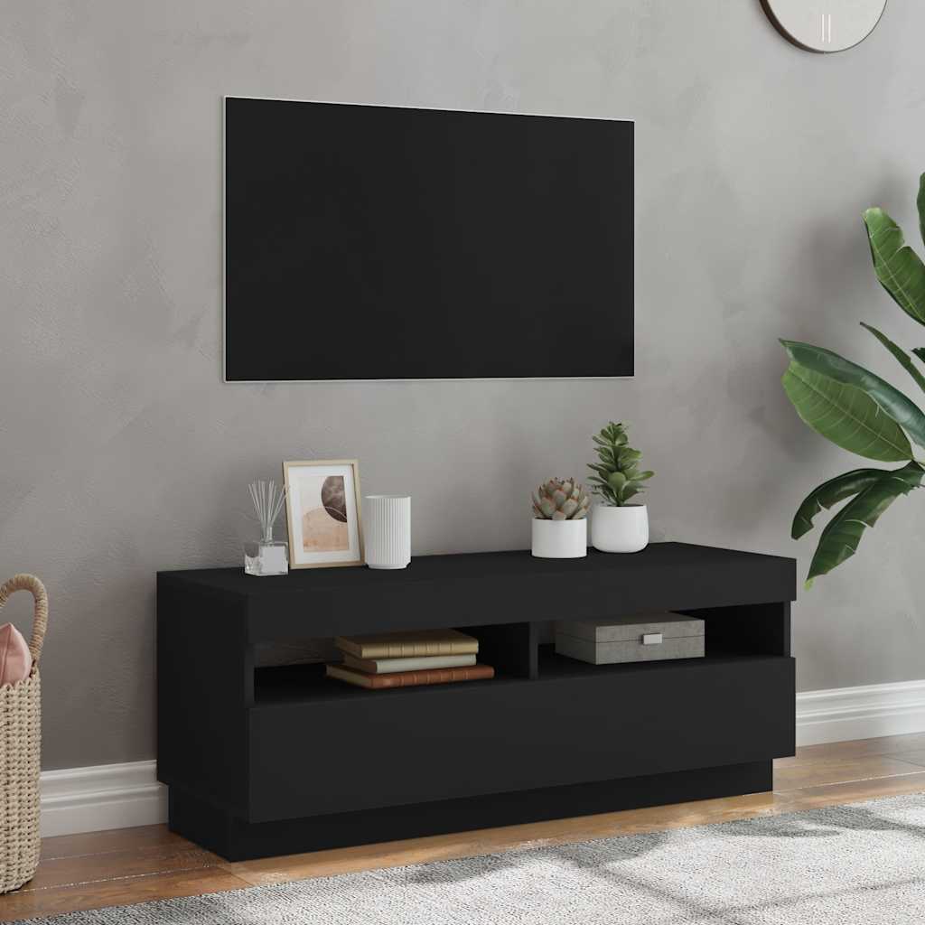 vidaXL Szafka pod TV z oświetleniem LED, czarna, 100x35x40 cm