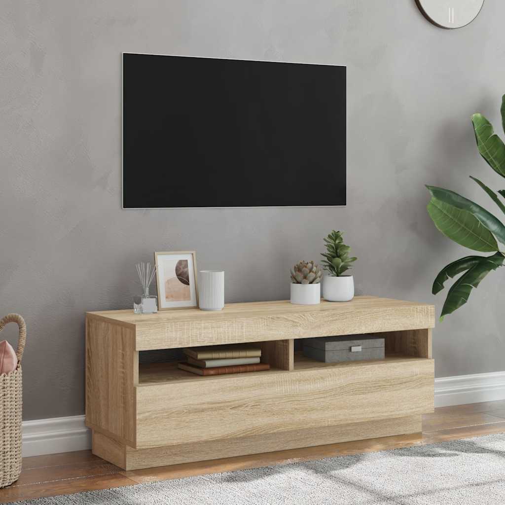 vidaXL Szafka TV z oświetleniem LED, dąb sonoma, 100x35x40 cm